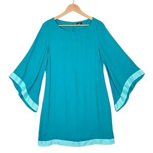 Oasis Women's Teal Bell Sleeve Contrast Trim Shift Mini Dress 14